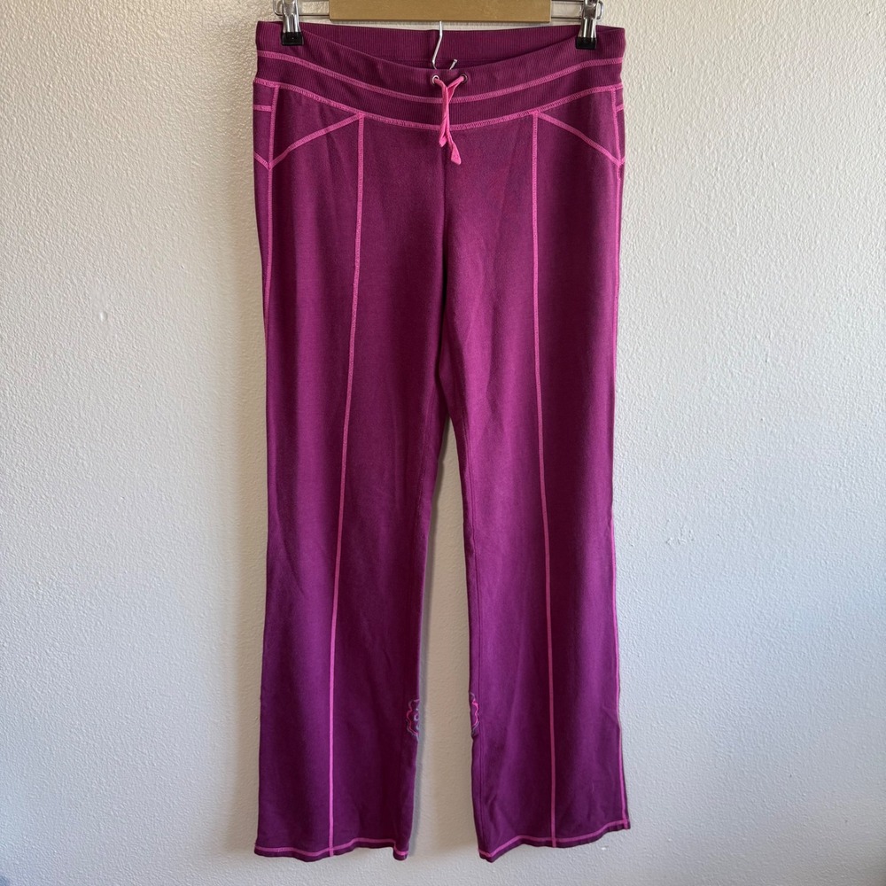 Athleta Size Small Tall Burgundy Embroidered Y2K Yoga Pants Loungewear Relaxed